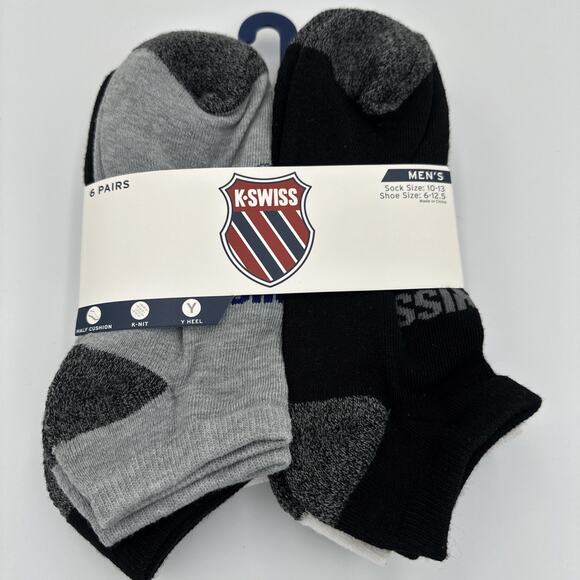 K-Swiss Low Cut Socks Mens Size 10-13 Fits Shoe Size 6-12.5 Pack of 6 Pairs - Picture 1 of 8